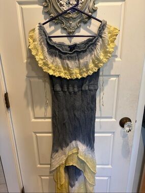 Ocean Drive Gray and Yellow Off-Shoulder Swim Coverup